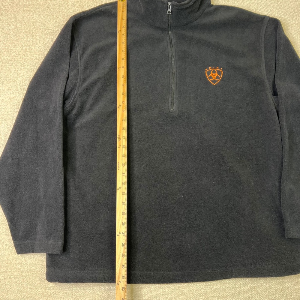 Ariat Mens XXL Black Fleece Quarter Zip Pullover Jacket Orange Logo Mock Neck - Picture 6 of 9